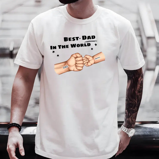 Personalized T-Shirt Best Dad In The World, White